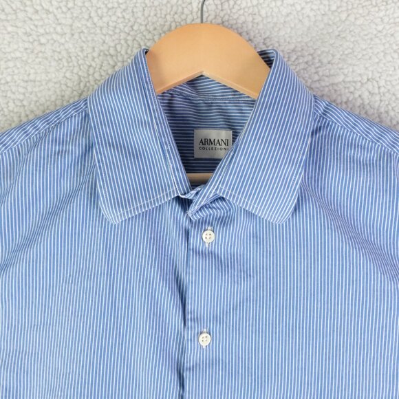 Armani Collezioni Shirt Mens Large Blue White Striped Nautical Button Up - Picture 2 of 9